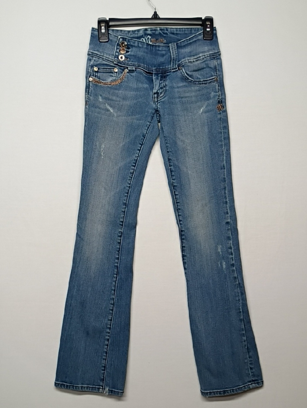 Miss Me Medium Blue Flare Jeans with Embroidered Pockets